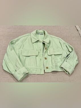 ZARA Green Cropped Denim Jacket